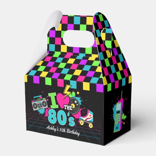 Retro 80s Neon Verjaardag Favoriete Boxen Bedankdoosjes (Achterkant)