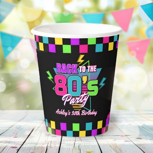 Retro 80's Neon Verjaardag Party Papieren Cups Papieren Bekers
