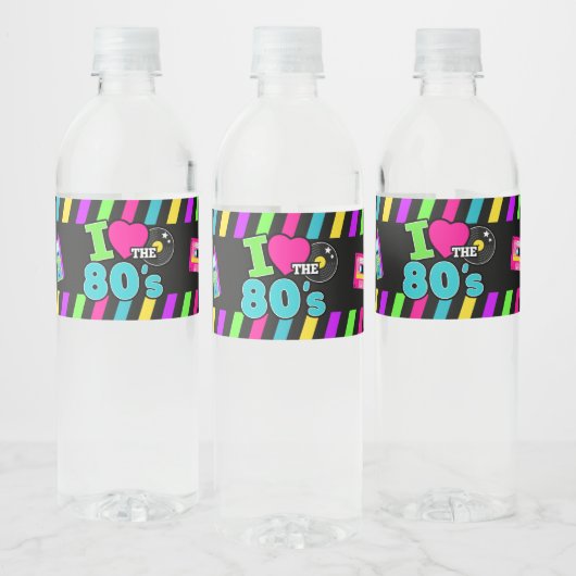 Retro 80s Neon Verjaardag Waterfles Etiket (Flessen)