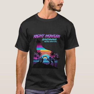 Retro 80s Neon Wolf Huilende Vaporwave Palmbomen T-shirt