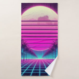 retro, 80s neon zon palmen badhanddoek