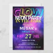 Retro 80s neongloed in het donkere Sweet 16 feest Kaart (Voorkant)