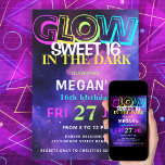 Retro 80s neongloed in het donkere Sweet 16 feest Kaart<br><div class="desc">Trendy neon gloed in de donkere 80s retro-stijl roze blauwe neo levendige kleurrijke Sweet Sixteen uitnodiging.</div>