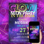 Retro 80s neongloed in het donkere Sweet 16 feest Kaart<br><div class="desc">Trendy neon gloed in de donkere 80s retro-stijl roze blauwe neo levendige kleurrijke Sweet Sixteen uitnodiging.</div>