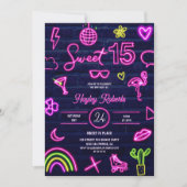 Retro 80s neonlasergloed Sweet 15 marineblauw baks Kaart (Voorkant)