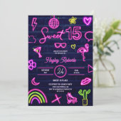 Retro 80s neonlasergloed Sweet 15 marineblauw baks Kaart (Staand voorkant)
