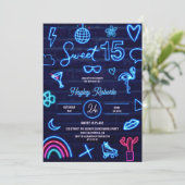 Retro 80s neonlasergloed Sweet 15 marineblauw baks Kaart (Staand voorkant)