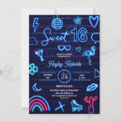 Retro 80s neonlasergloed Sweet 16 marineblauw baks Kaart (Voorkant)