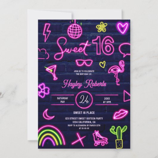 Retro 80s neonlasergloed Sweet 16 marineblauw baks Kaart (Voorkant)