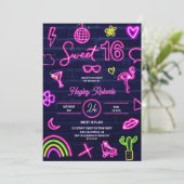 Retro 80s neonlasergloed Sweet 16 marineblauw baks Kaart (Staand voorkant)