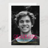 Retro 80s neonverlichting Foto-afstuderen Aankondiging (Voorkant / Achterkant)