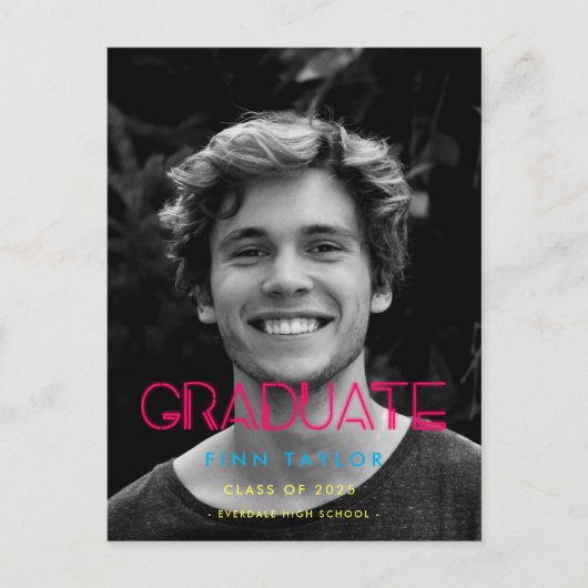 Retro 80s neonverlichting Foto-afstuderen Briefkaart (Voorkant)