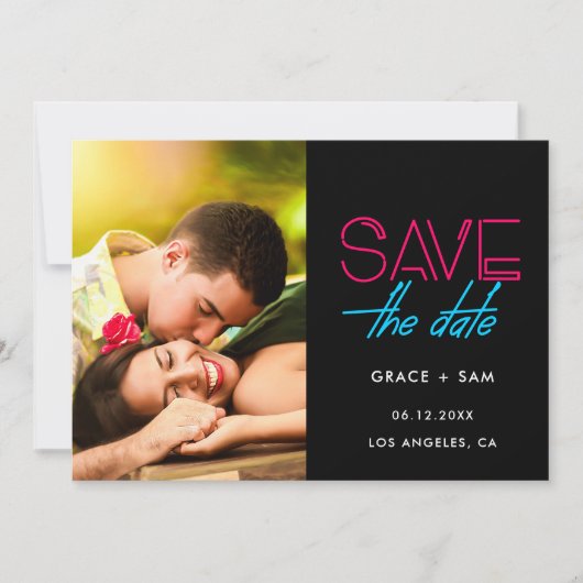 Retro 80s Neonverlichting Sla de datumfoto op Aankondiging (Voorkant)