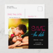 Retro 80s Neonverlichting Sla de datumfoto op Aankondigingskaart (Voorkant / Achterkant)