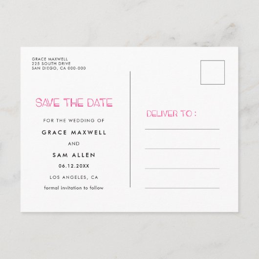 Retro 80s Neonverlichting Sla de datumfoto op Aankondigingskaart (Achterkant)