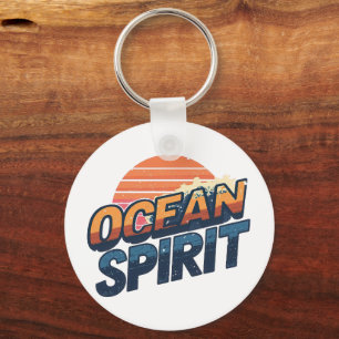 Retro 80s "Oceaan Geest" Zonsondergang Sleutelhanger