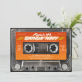 Retro 80s Oranje Mixtape Cassette Party Kaart (Staand voorkant)