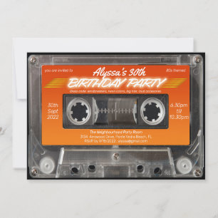 Retro 80s Oranje Mixtape Cassette Party Kaart