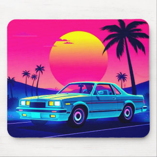 Retro 80s Outrun Sunset XL Gaming Desk Mat Muismat