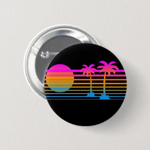 RETRO 80s PALMBOMEN TROPISCHE ZONSONDERGANG PIN Ronde Button 5,7 Cm