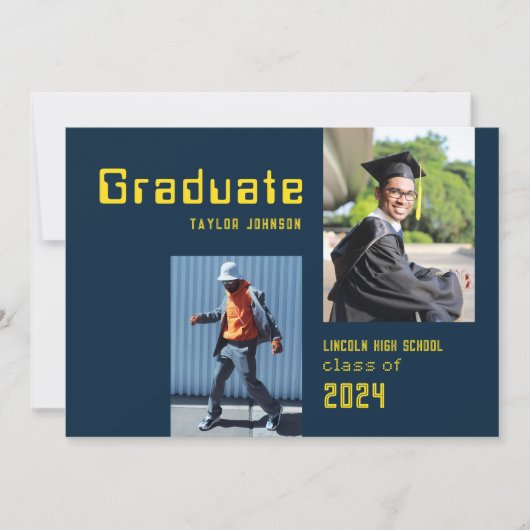 Retro 80's Photo Afstuderen Flat Aankondiging Kaar (Voorkant)