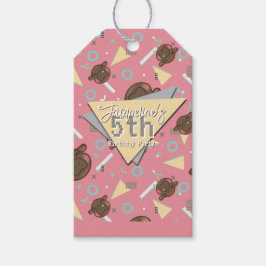 Retro 80's Pink Baby Hippo Birthday Cadeaulabel