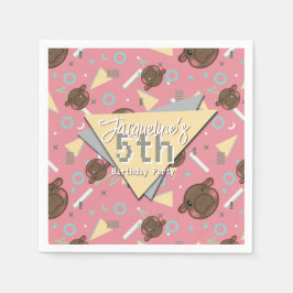 Retro 80's Pink Baby Hippo Birthday Servet