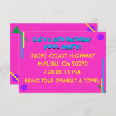 Retro 80's Pink Girl's 13e verjaardag Pool Party Kaart (Voorkant / Achterkant)