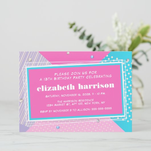 Retro 80's Pop Art Birthday Party Kaart (Staand voorkant)