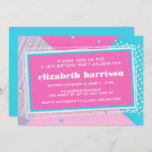 Retro 80's Pop Art Birthday Party Kaart (Voorkant / Achterkant)