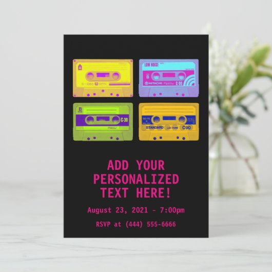 Retro 80s Pop Art Cassettebandjes Kaart (Staand voorkant)