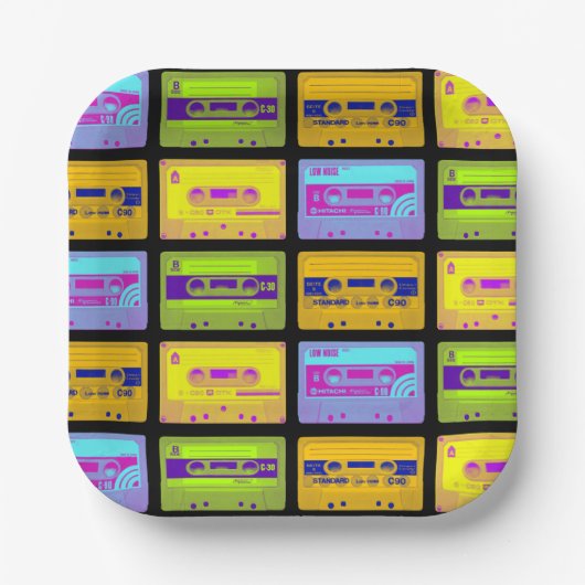Retro 80s Pop Art Cassettebandjes Papieren Bordje (Voorkant)