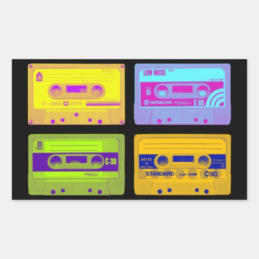 Retro 80s Pop Art Cassettebandjes Rechthoekige Sticker (Voorkant)