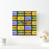 Retro 80s Pop Art Cassettebandjes Vierkante Klok (Huis)