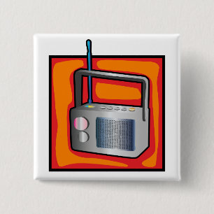 Retro 80s Pop Art Radio Levendig Vintage Vierkante Button 5,1 Cm