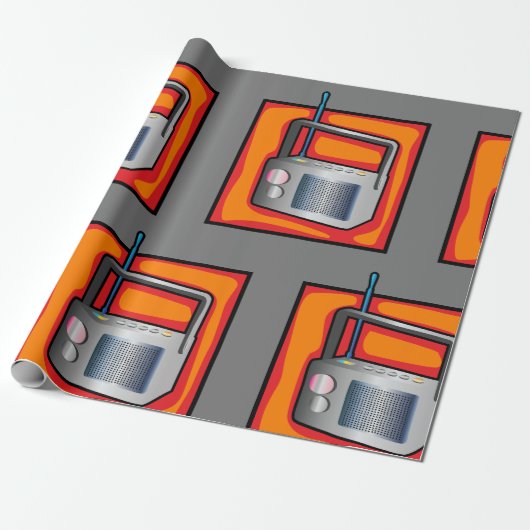 Retro 80s Pop Art Radio Trendy Vintage Cadeaupapier (Uitgerold)