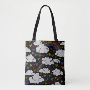 Retro 80s Rainbow Hearts Tote Bag