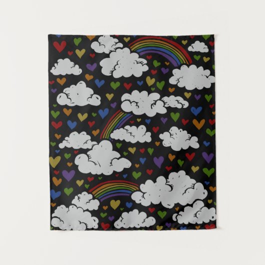 Retro 80s Rainbow Hearts Wandkleed (Voorkant)