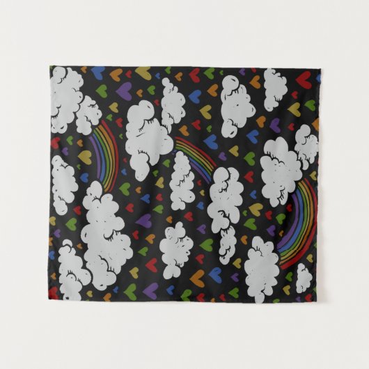 Retro 80s Rainbow Hearts Wandkleed (Voorkant (horizontaal))