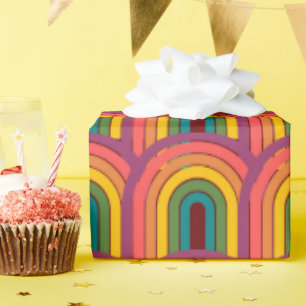 Retro 80s Rainbow Maroon Cadeaupapier