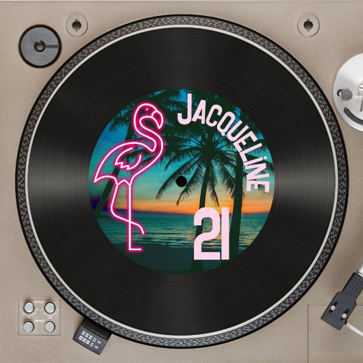 Retro 80s Record Neon Flamingo 21e Verjaardag Kaart
