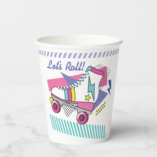 Retro 80s Roller Schaats Party Paper cup Papieren Bekers (Achterkant)
