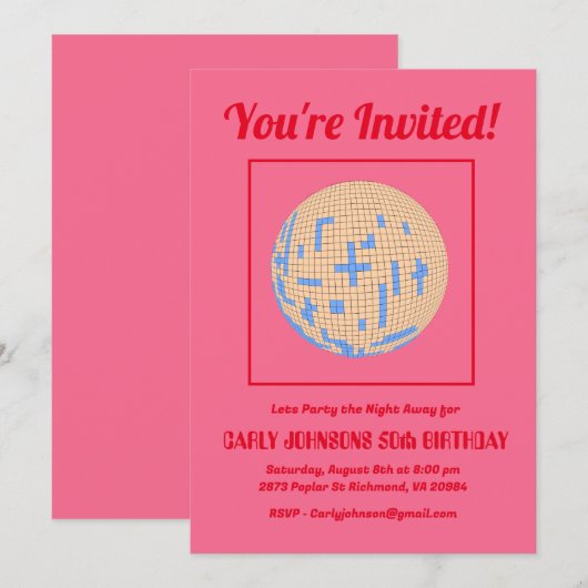 Retro 80s Roze Blauw Geel Disco 50ste Verjaardag Kaart (Voorkant / Achterkant)