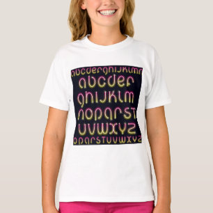 Retro 80s Roze en Gele Gloeiende Neon Alfabet T-shirt