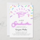 Retro 80s roze neon afstuderen foto pet kaart (Voorkant)