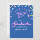 Retro 80s roze neon afstuderen pet foto-invitatie kaart (Voorkant)