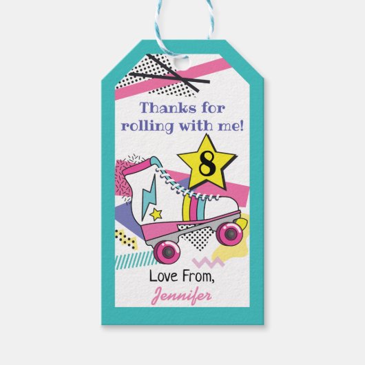 Retro 80's Schaats Party Birthday Hartelijk dank Cadeaulabel (Voorkant)