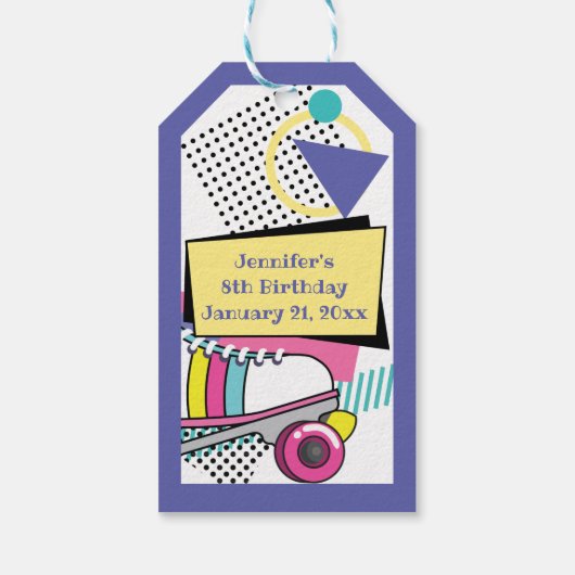 Retro 80's Schaats Party Birthday Hartelijk dank Cadeaulabel (Achterkant)