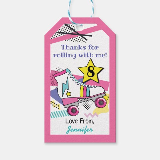 Retro 80's Schaats Party Birthday Hartelijk dank Cadeaulabel (Voorkant)