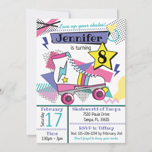 Retro 80's Schaats Party Birthday Kaart (Voorkant)